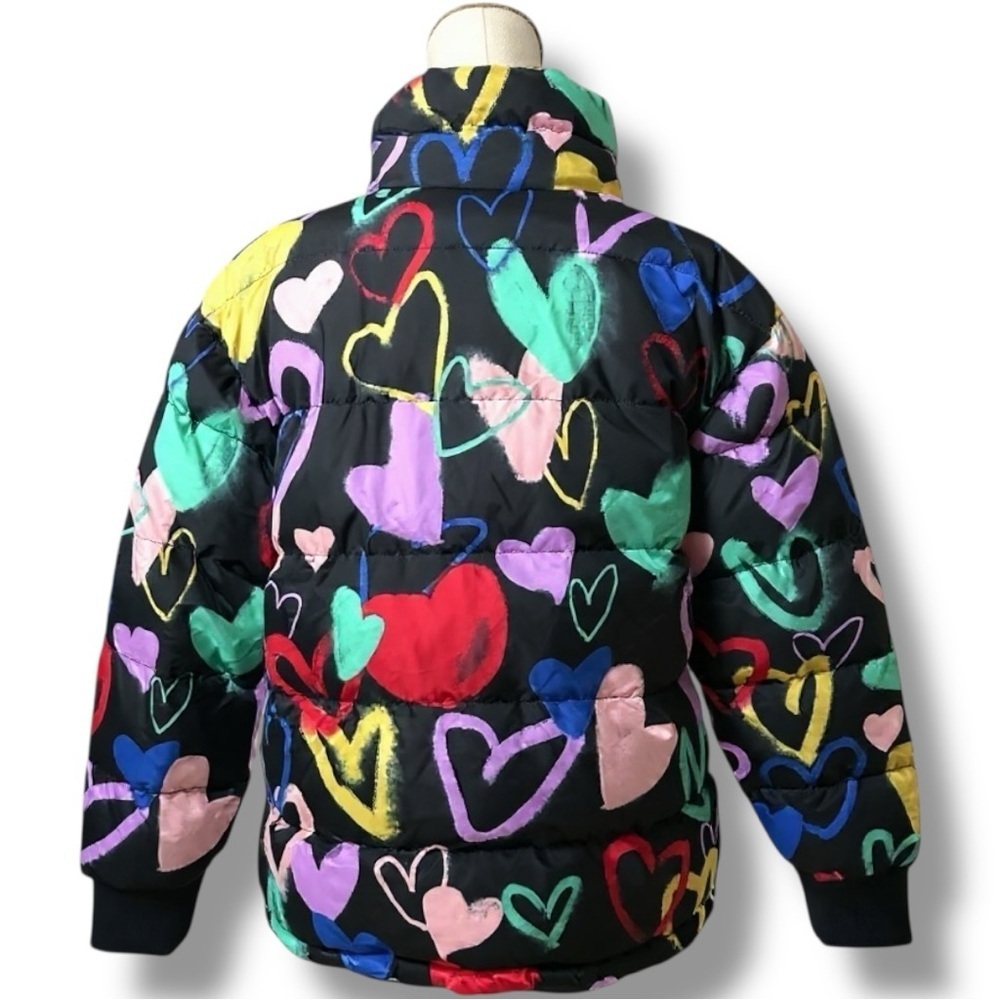 278 Wild Fable | NWOT Women’s Black Heart Print Puffer Jacket (size M) - Picture 3 of 15